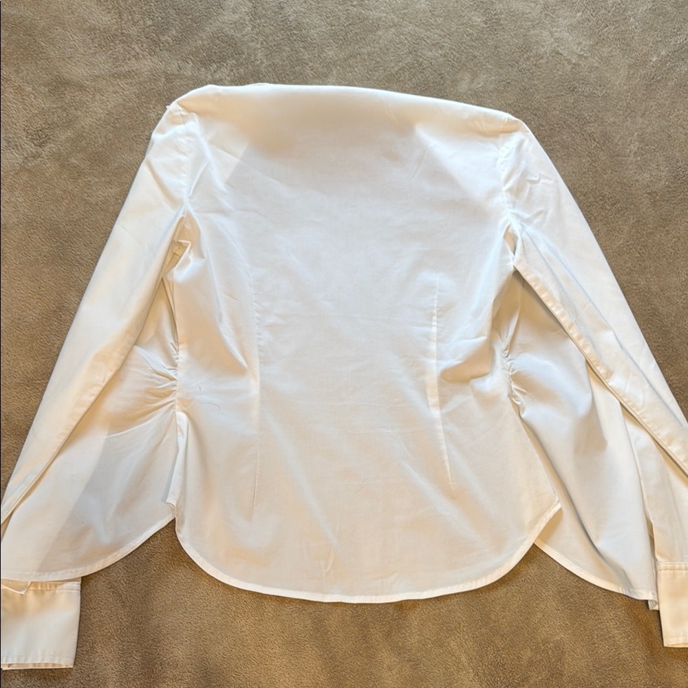 Bcbgmaxazria White Fitted Ruffled Button Down Shi… - image 4